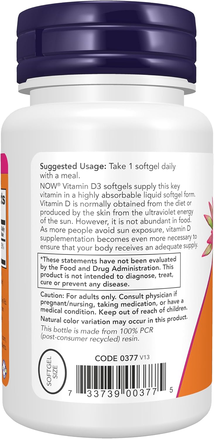 NOW Vitamin D-3 structural support softgels 240 count
