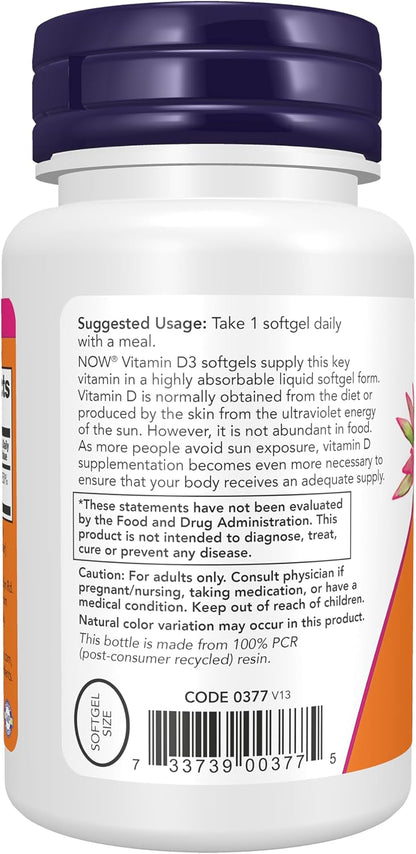 NOW Vitamin D-3 structural support softgels 240 count