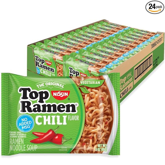 Nissin Top Ramen Chili noodle soup, 24-pack