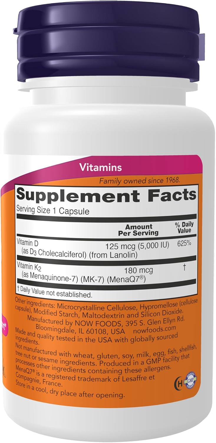 NOW Mega D-3 MK-7 vegetarian capsules supplement packaging