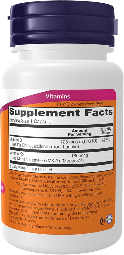 NOW Mega D-3 MK-7 vegetarian capsules supplement packaging