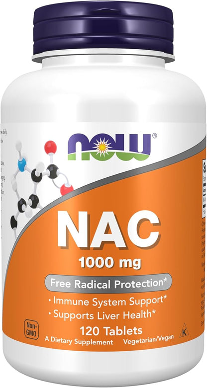 NOW NAC 1,000 mg supplement bottle 120 tablets