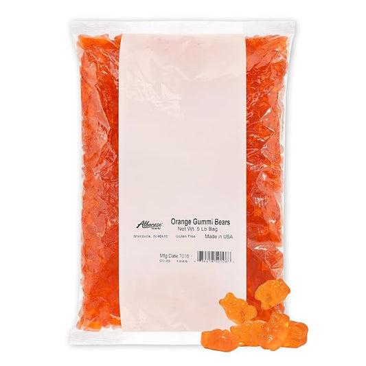 Albanese orange gummi bears in a 5-pound bag