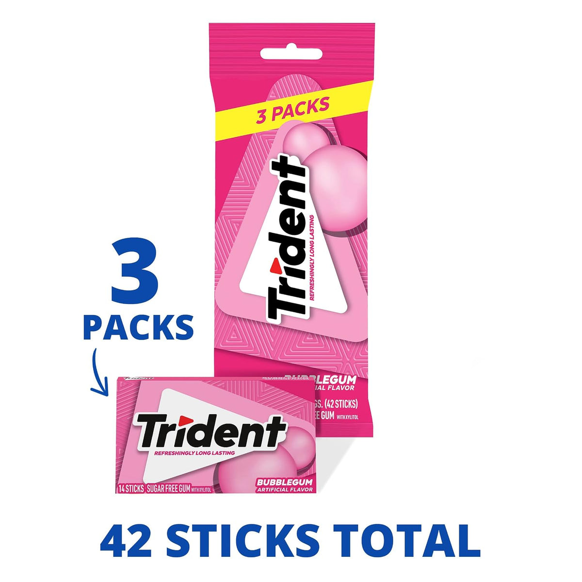 Trident sugar-free bubblegum gum 42 total pieces
