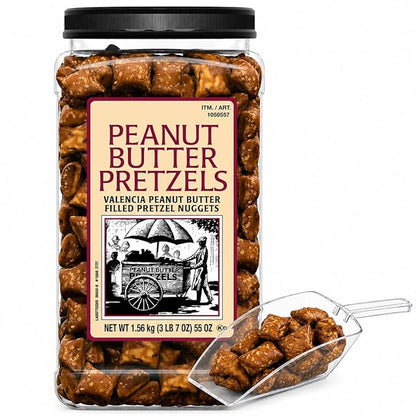 Kirkland Peanut Butter Pretzels Nuggets Snack - Valencia Pretzels With Peanut Butter Filling (3 LB 7 OZ) 55 OZ with Mini Scooply Scoop