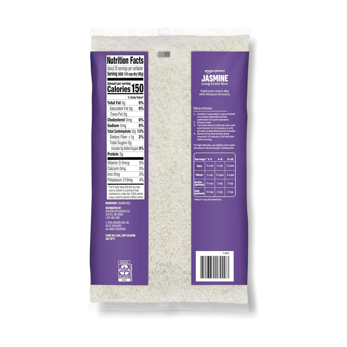 Amazon Grocery 2 lb rice bag front view