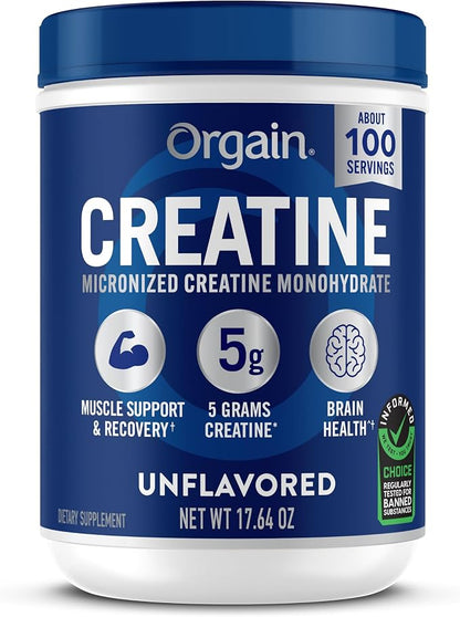 Orgain unflavored creatine monohydrate powder tub