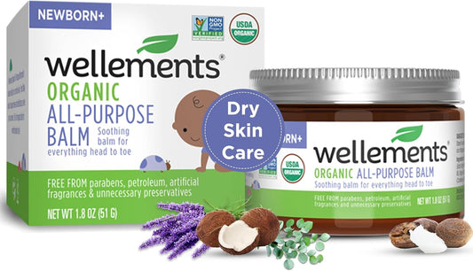 Visit the Wellements Store — Wellements Organic All Purpose Balm for Babies and Kids (1.8 Fl Oz) | Gentle and Soothing All Over Baby Ointment* for Dry, Chafed and Sensitive Skin | Free from Petroleum, Parabens and Fragrances