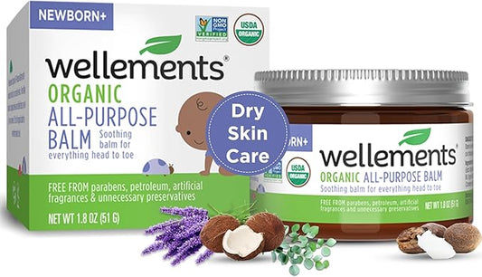 Visit the Wellements Store — Wellements Organic All Purpose Balm for Babies and Kids (1.8 Fl Oz) | Gentle and Soothing All Over Baby Ointment* for Dry, Chafed and Sensitive Skin | Free from Petroleum, Parabens and Fragrances