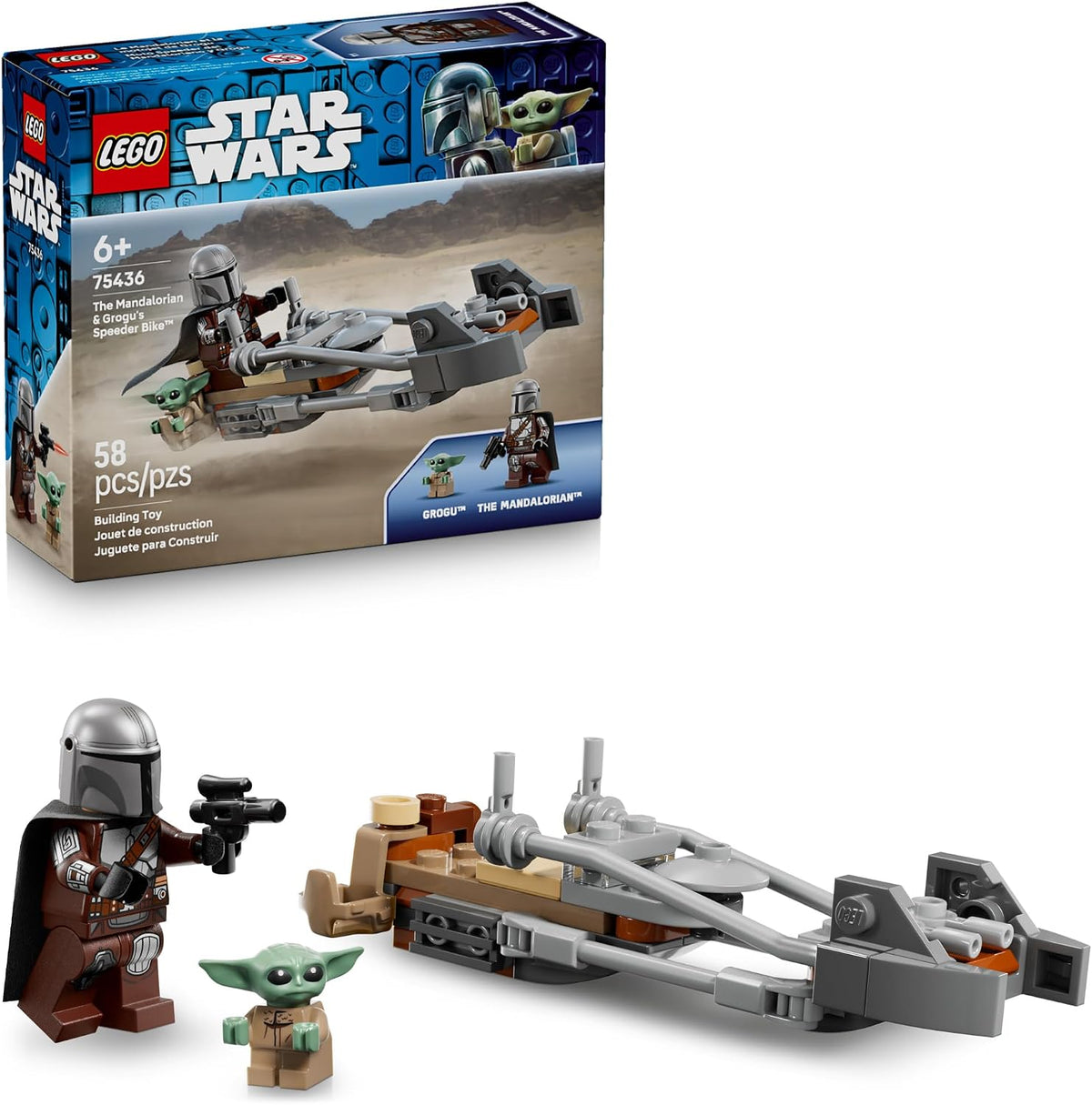LEGO Mandalorian minifigure with Grogu speeder bike toy