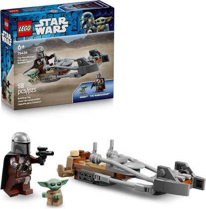 LEGO Mandalorian minifigure with Grogu speeder bike toy
