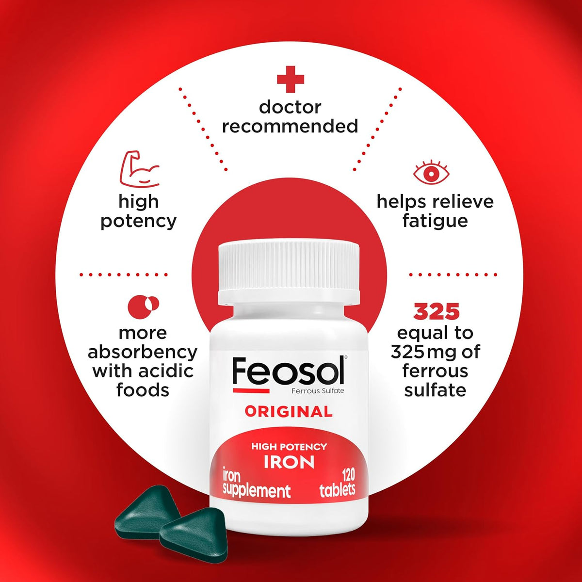 Feosol Original coated iron tablets bottle detail
