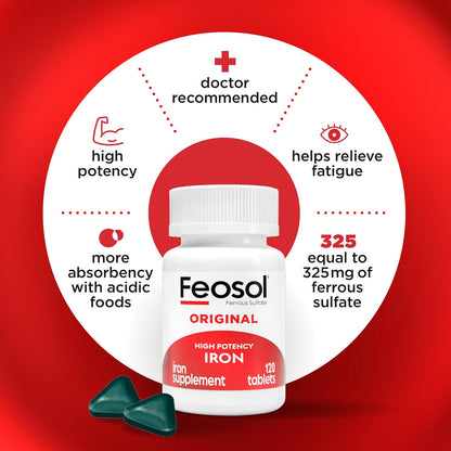 Feosol Original coated iron tablets bottle detail