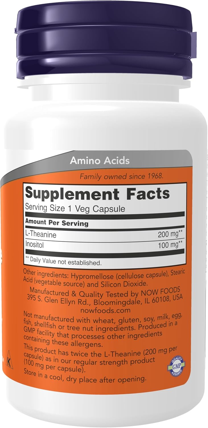 L-Theanine 200 mg with Inositol supplement bottle