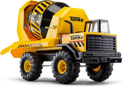 Yellow Tonka bulldozer toy made with steel and plastic