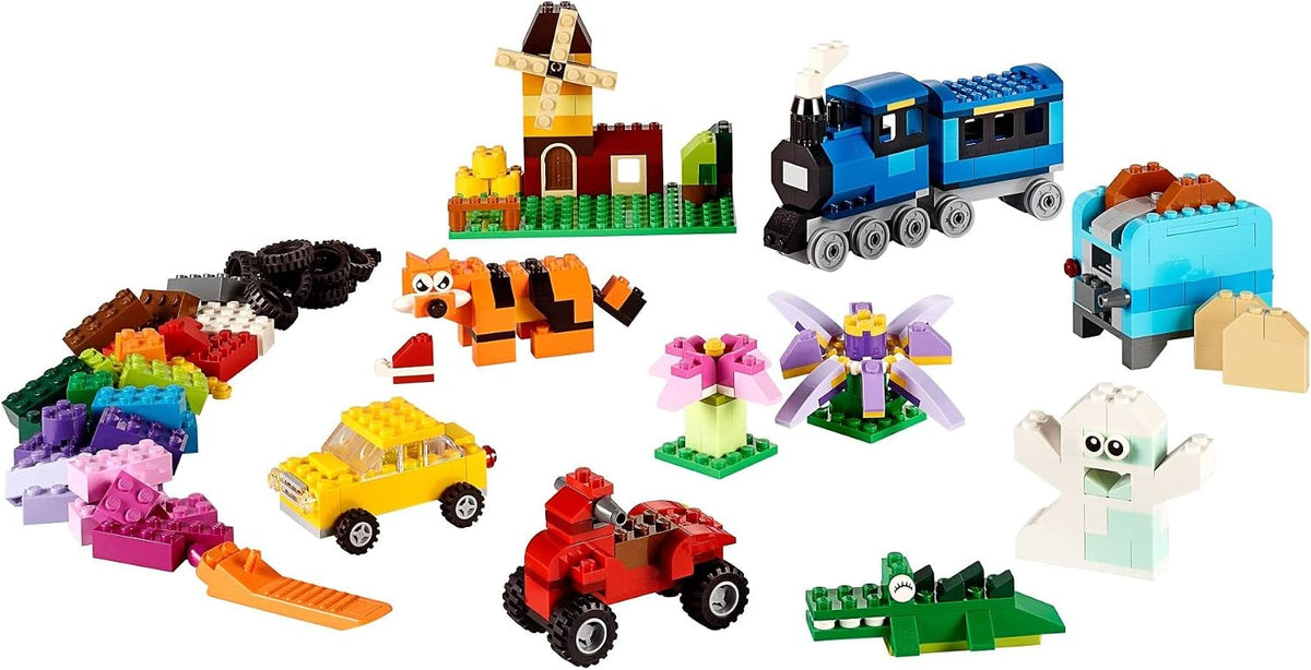 LEGO bricks in assorted colors with storage box
