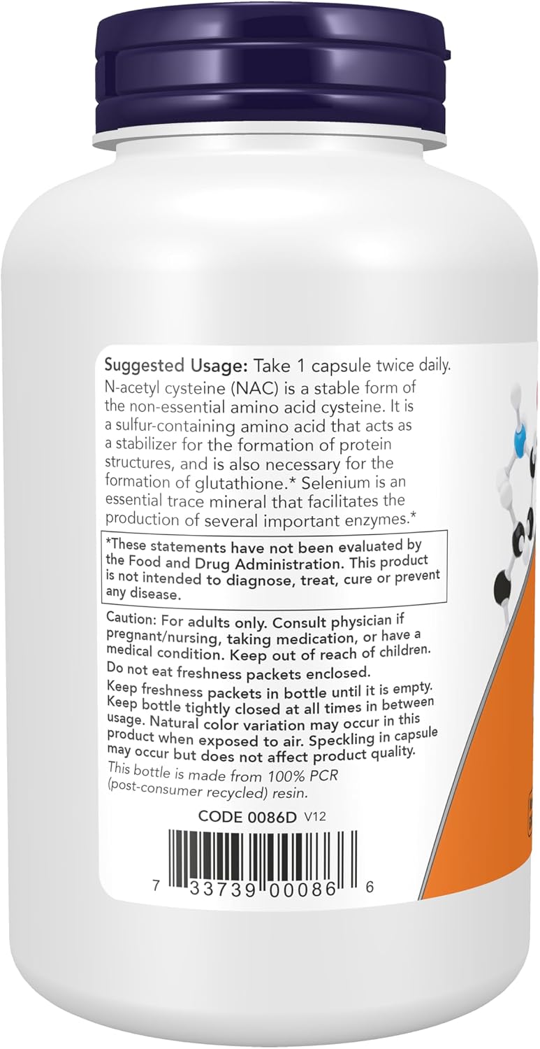 250 veg capsules NOW NAC 600 mg supplement