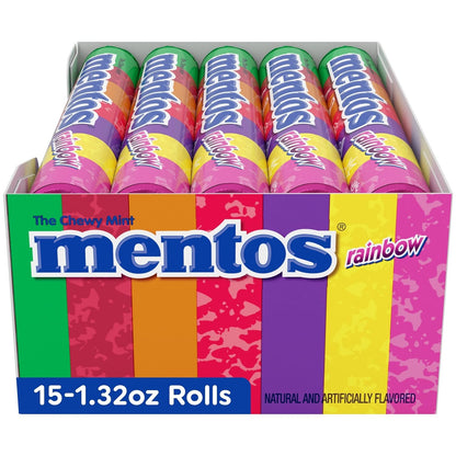 Mentos chewy candy rolls with 14 pieces per roll