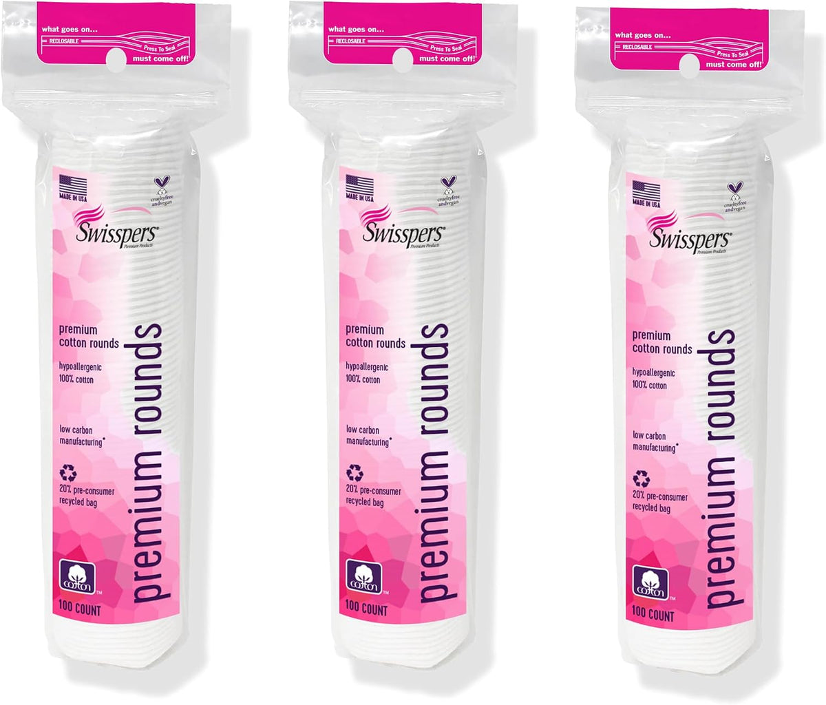 Swisspers 100 count cotton rounds for facial cleansing