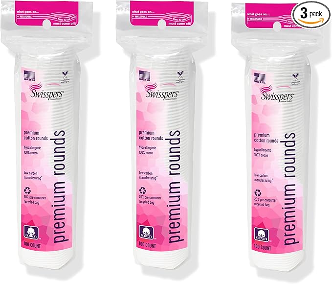 Swisspers premium dual-sided cotton rounds pack of 3