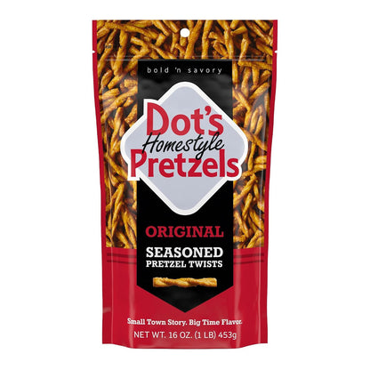 Bag of Dot's Homestyle Pretzels with bold seasoning
