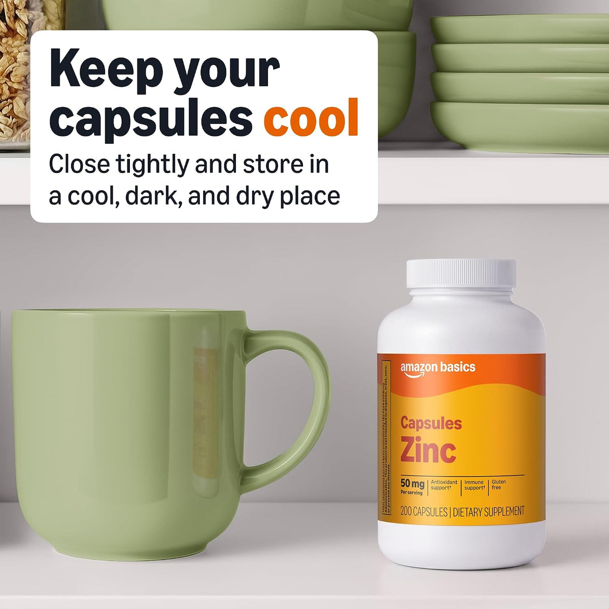 Amazon Basics Zinc Capsules wellness supplement bottle