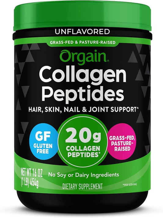 Orgain unflavored collagen peptides powder 1 lb container