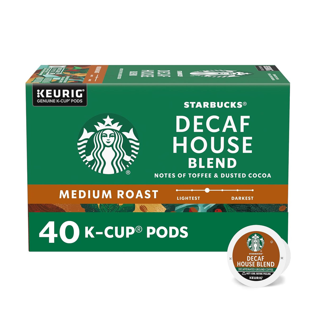 Starbucks medium roast decaf K-Cup pods box