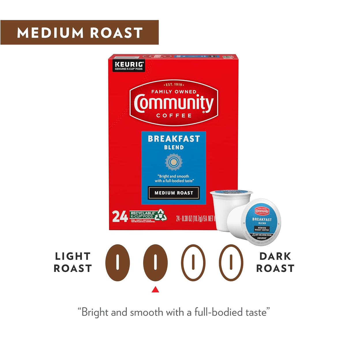 Community Coffee medium roast breakfast blend pods