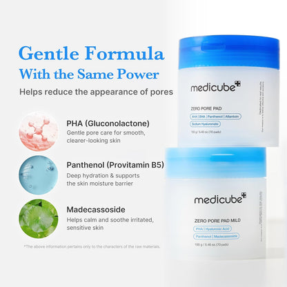 medicube Toner Pads Zero Pore Pad 2.0 | Dual-Textured Facial Pad for Exfoliation and Pore Care with 4.5% AHA Lactic Acid, 0.45% BHA Salicylic Acid | Ideal for All, Korean Skin Care, 70 Pads (1 Pack)