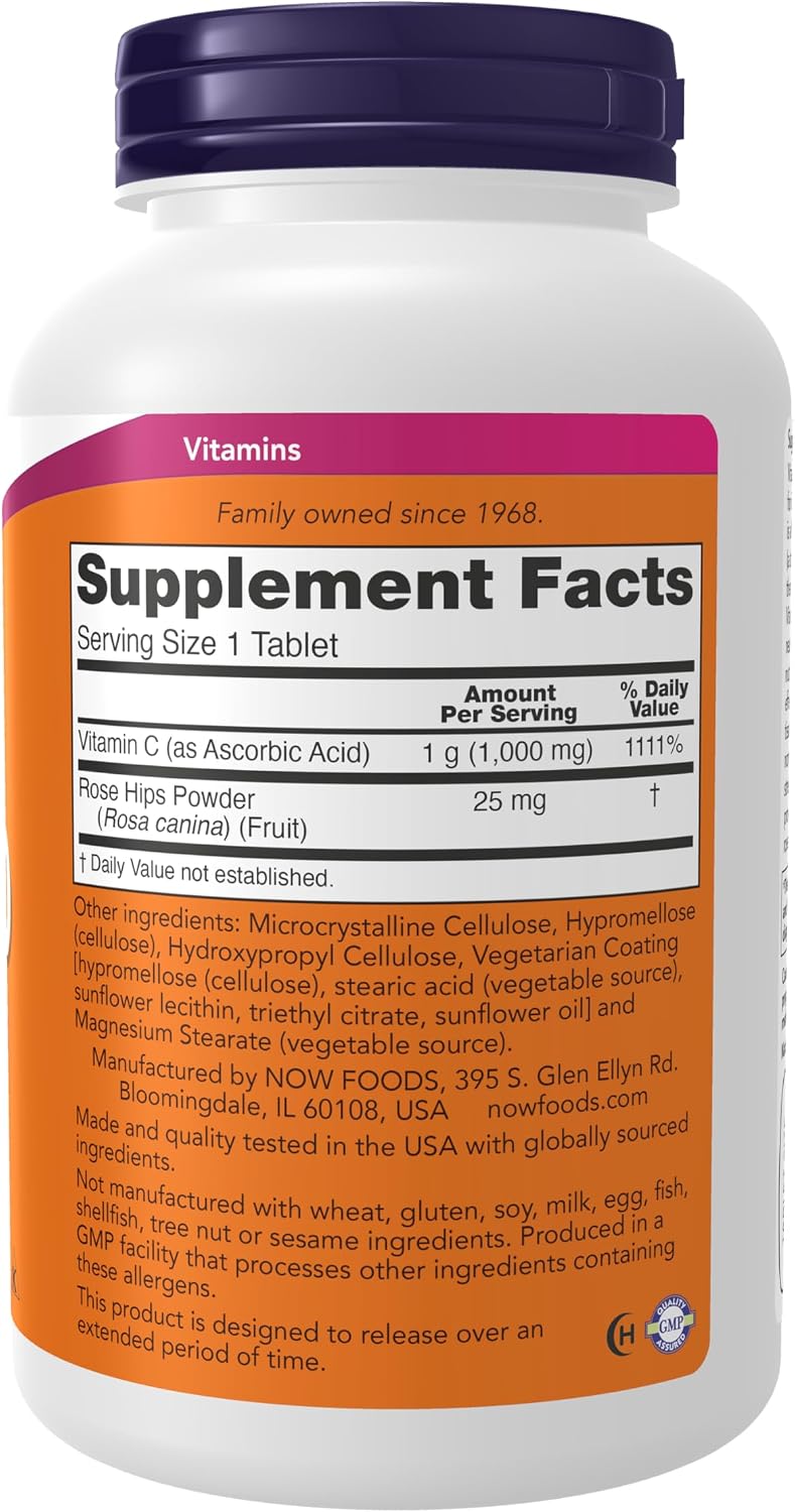 NOW Supplements Vitamin C with Rose Hips label
