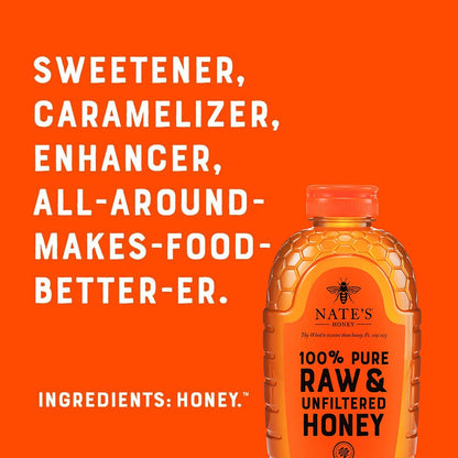 Nate's pure honey bottle with no additives or preservatives