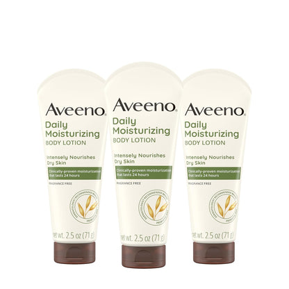 Aveeno 2.5 fl oz fragrance-free body lotion bottles