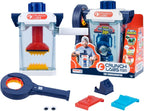 Hands-on science toy with crank handle and crunch plates