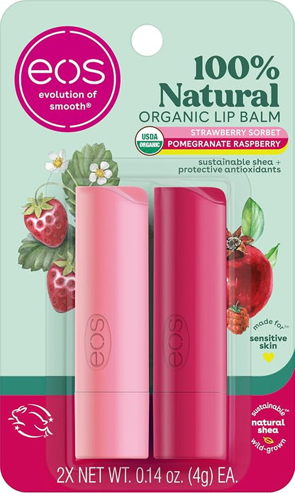 eos natural lip balm 2-pack in Strawberry Sorbet and Pomegranate Raspberry