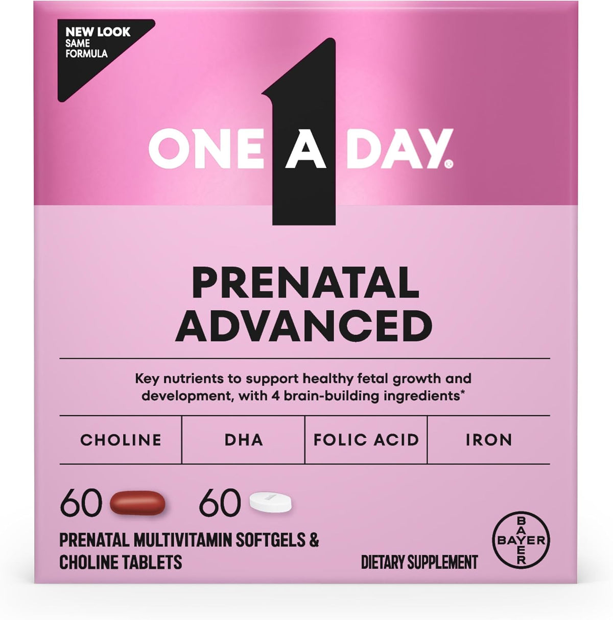 Prenatal vitamins with folic acid choline DHA and iron