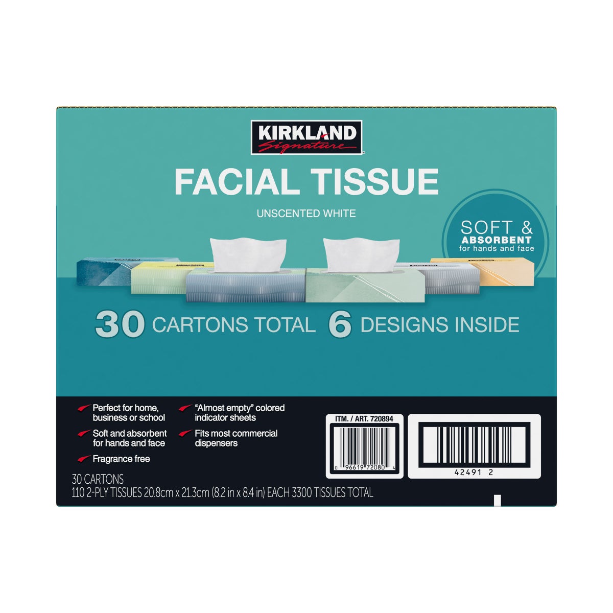 Flat box Kirkland Signature facial tissues