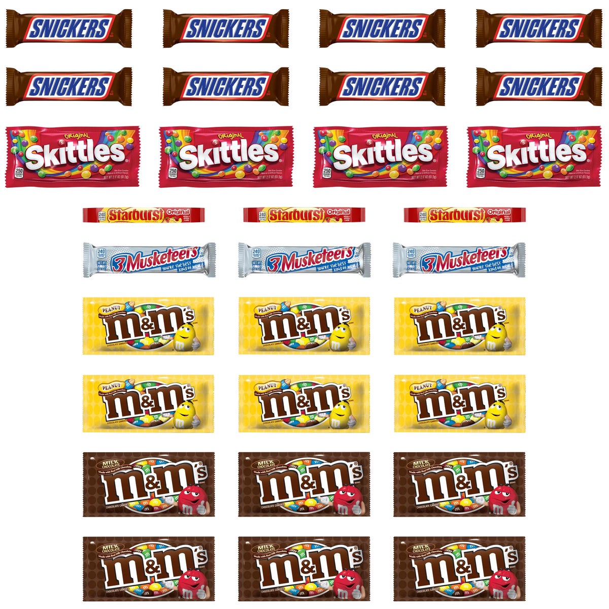 Individually wrapped candy bars for sharing