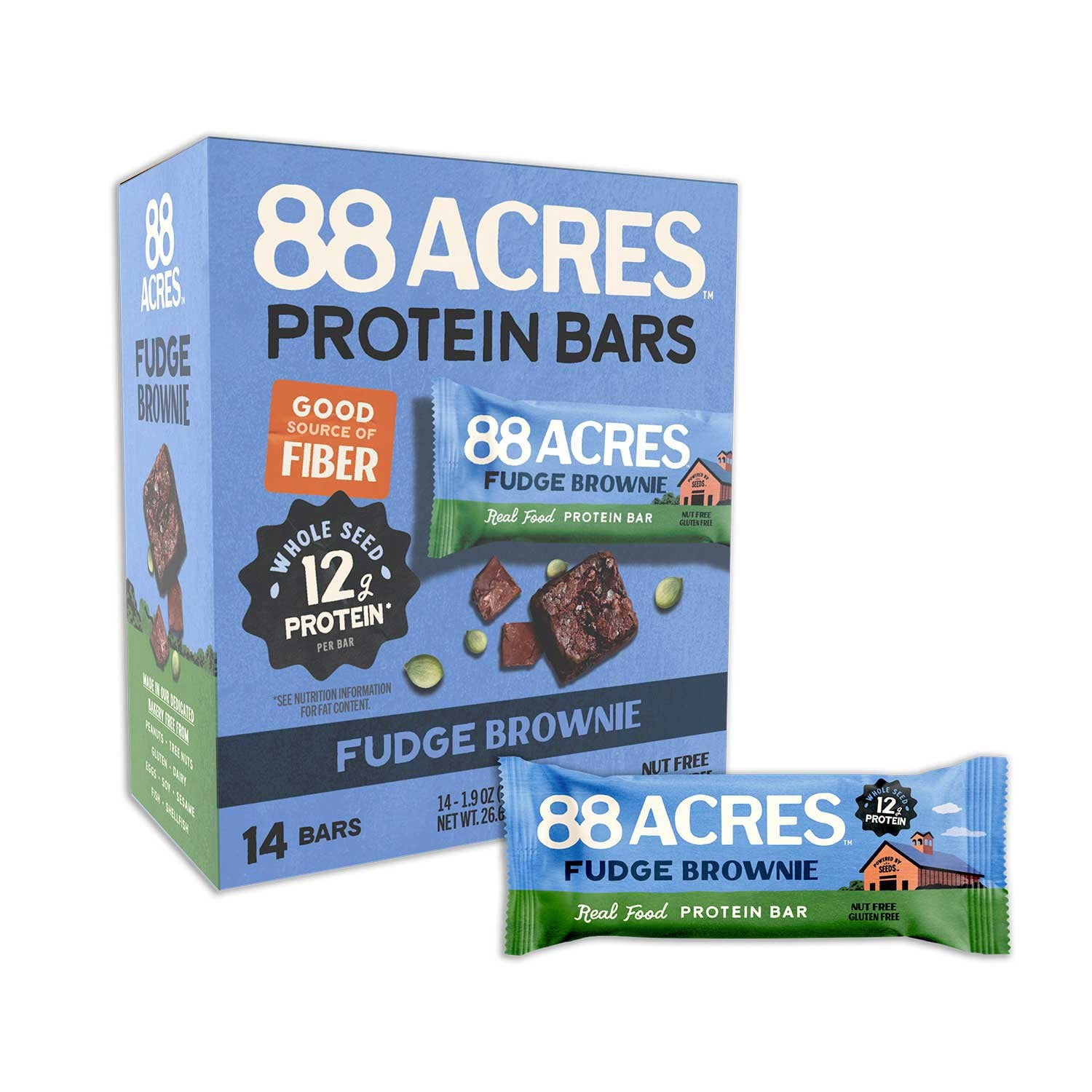 88 Acres Fudge Brownie Pumpkin Seed Protein Bar 14 ct