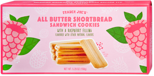 Trader Joe's all butter shortbread sandwich cookies with raspberry filling