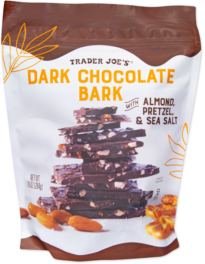 Trader Joe's dark chocolate bark with almond, pretzel and sea salt