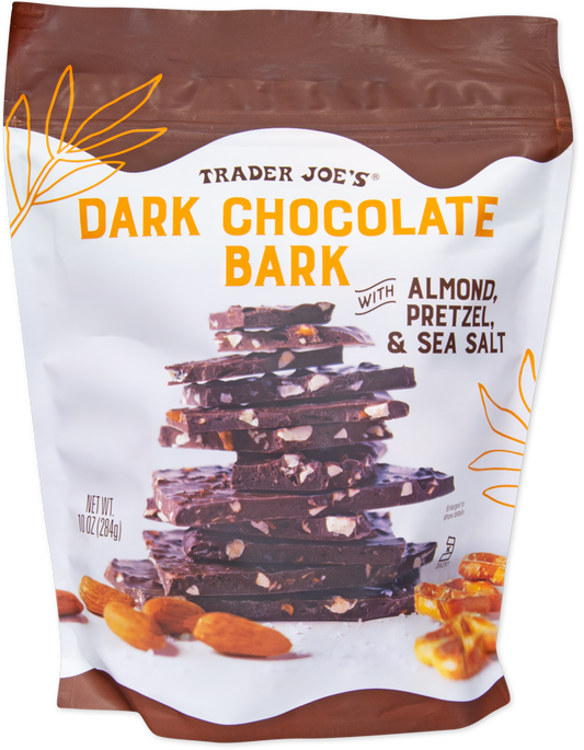 Trader Joe's dark chocolate bark with almond, pretzel and sea salt