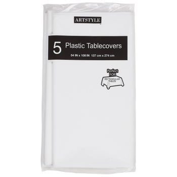 Artstyle white plastic tablecovers 54 in x 108 in 5 count