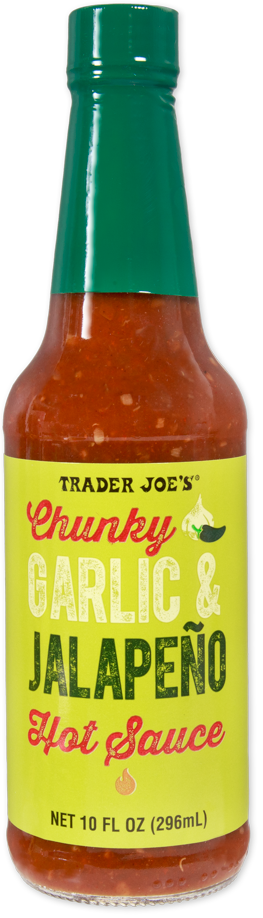 Trader Joe's Chunky Garlic and Jalapeño Hot Sauce bottle