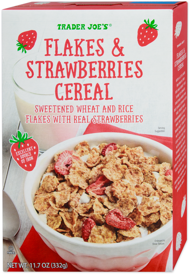 Trader Joe's Flakes & Strawberries Cereal box
