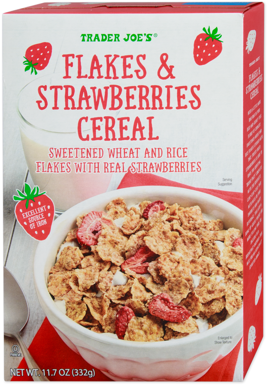 Trader Joe's Flakes & Strawberries Cereal box