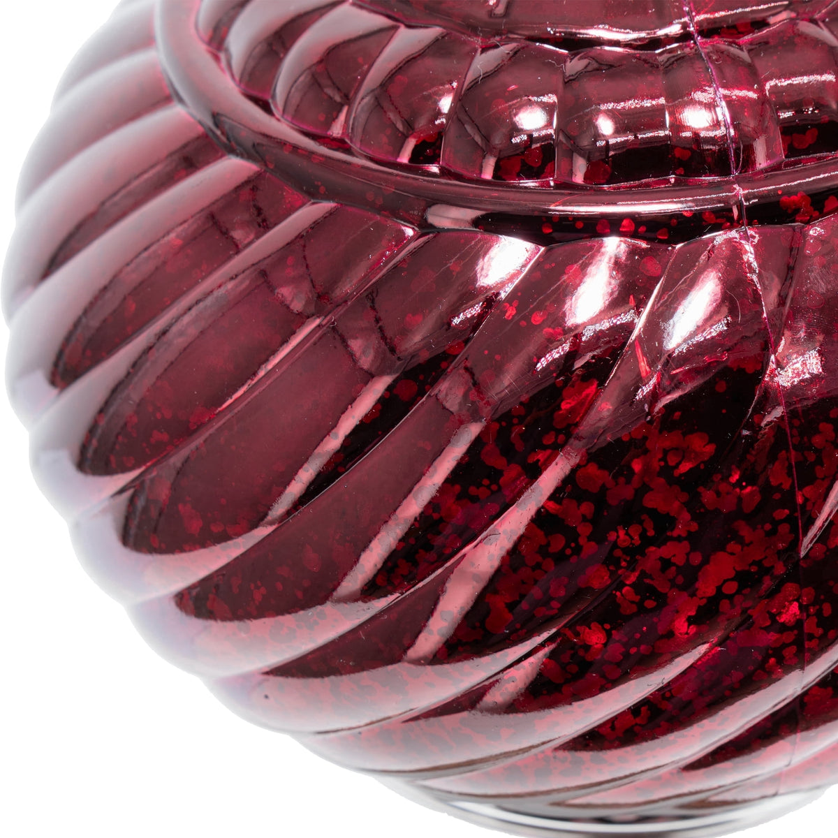 Burgundy Christmas ornaments with sculpted curves