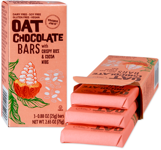 Trader Joe's oat chocolate bars with crispy rice and cocoa nibs