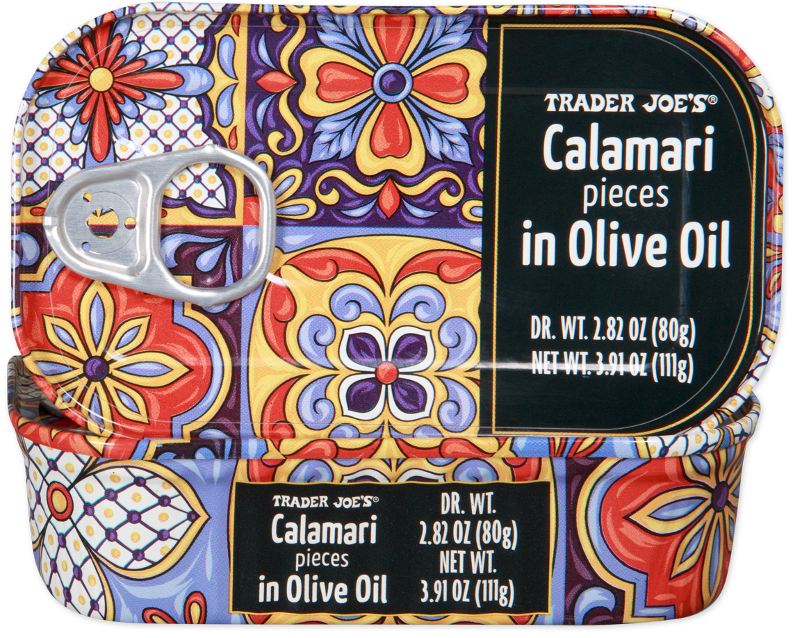 Trader Joe's calamari pieces in olive oil