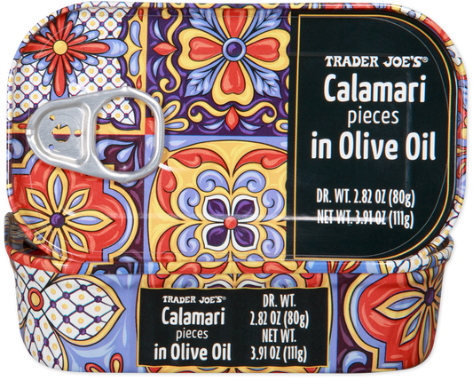 Trader Joe's calamari pieces in olive oil